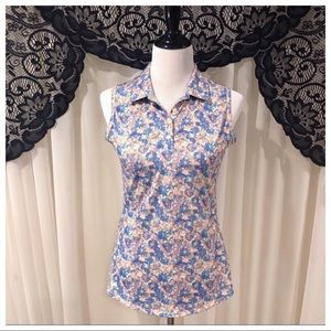 Adidas Golf Pastel Floral Polo Blouse SZ Small